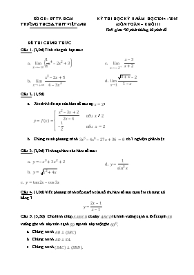 Đề thi học kỳ II môn học Toán  Khối 11